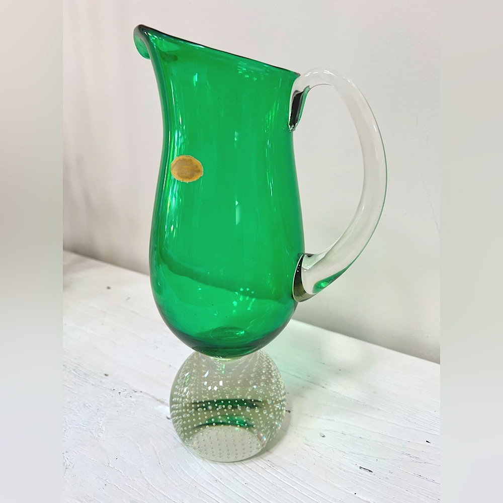 Rare NEW Carl Erickson Emerald Green Pitcher with Controlled Bubble Paperweight